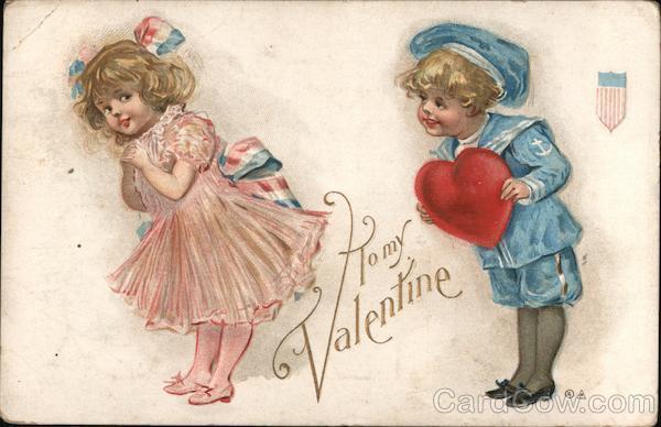 Children 1913 To My Valentine Antique Postcard 1c stamp Vintage Post Card