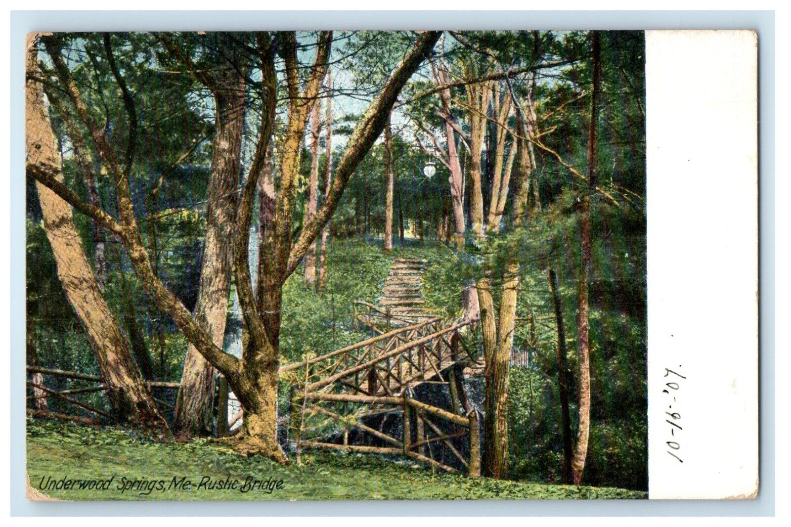 1907 Rustic Bridge View Underwood Springs Maine ME Posted Antique Postcard