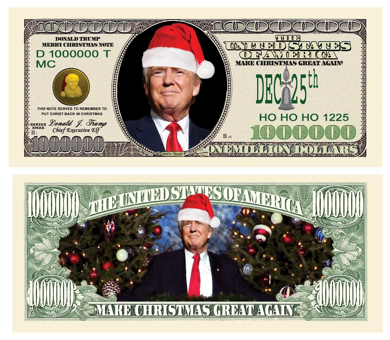 Donald Trump Merry Christmas Santa Presidential Million Dollar Bill with Holder