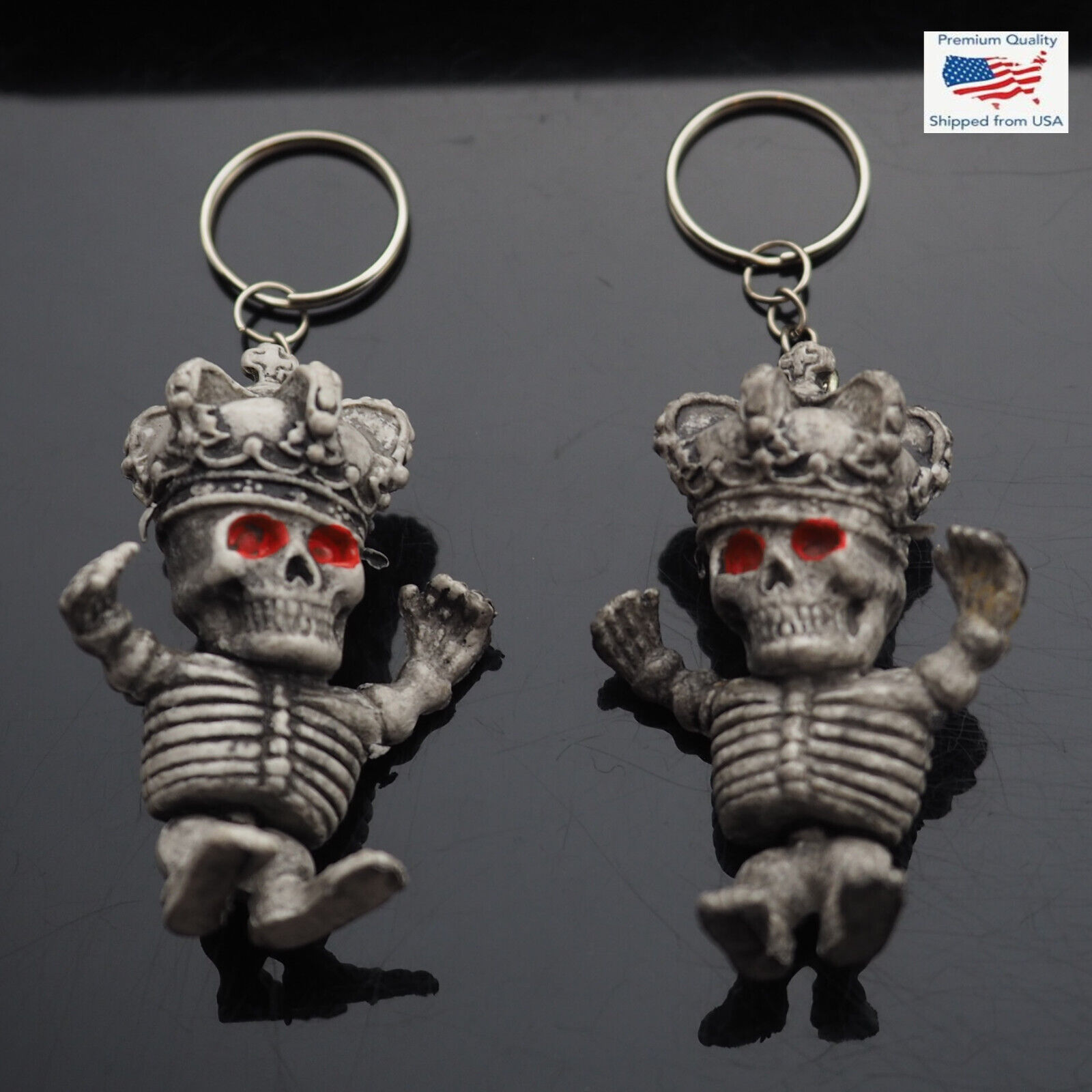 2pcs 3D Little King Skeleton Royal Crown Skull Charm Keychain Keyring Funny Gift