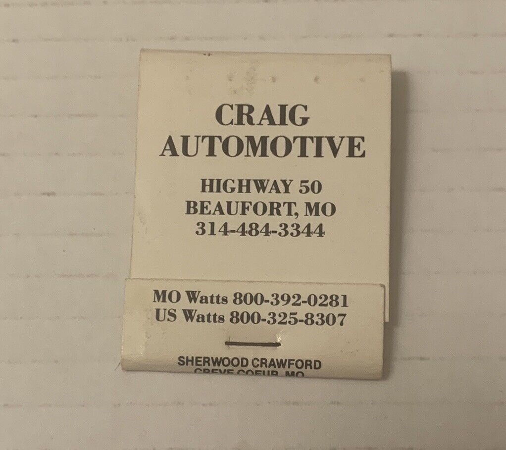 Vintage Craig Automotive Matchbook Full Unstruck Ad Matches Souvenir Missouri
