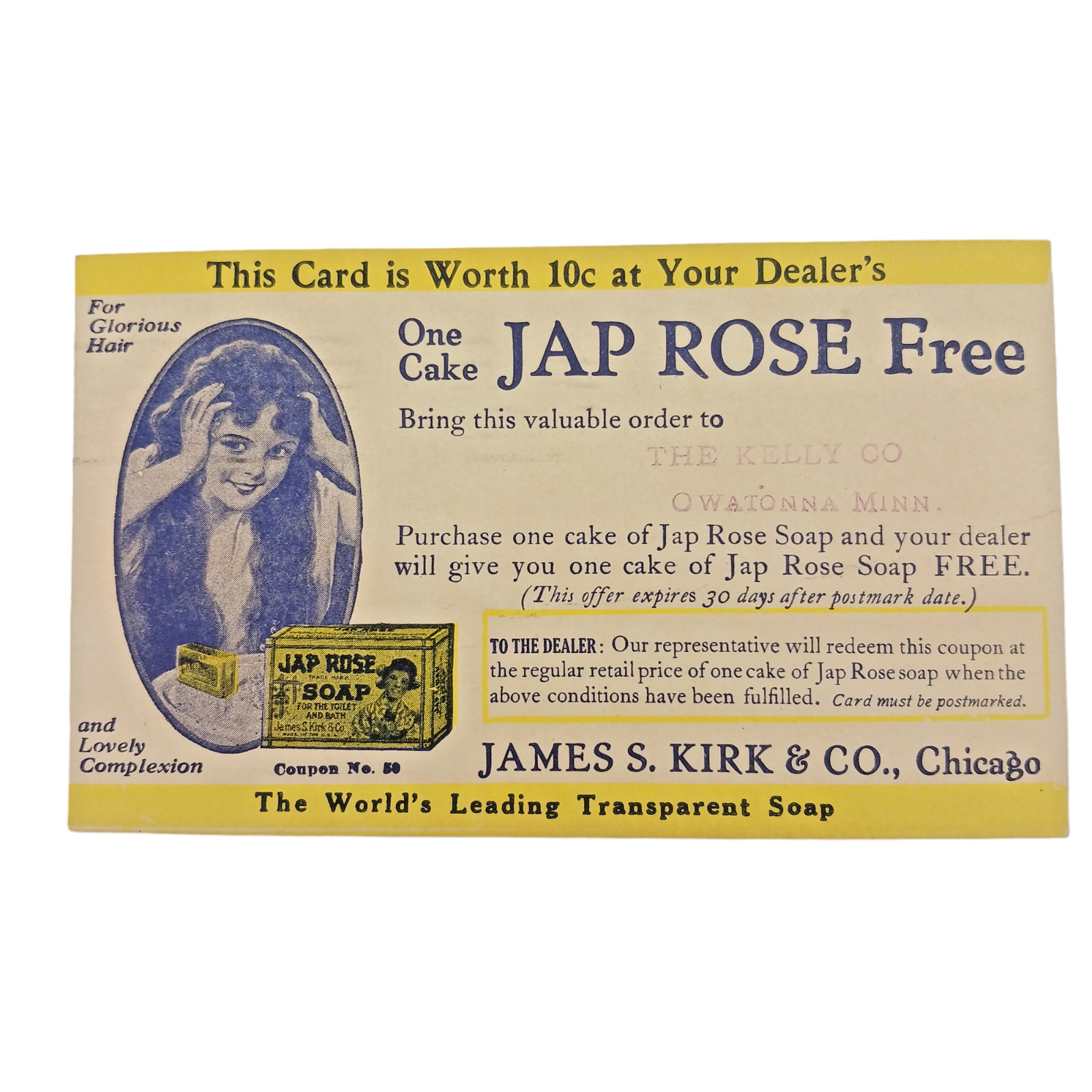 1924 Jap Rose Soap - James S Kirk & Co, Chicago - Vintage Advertising Postcard
