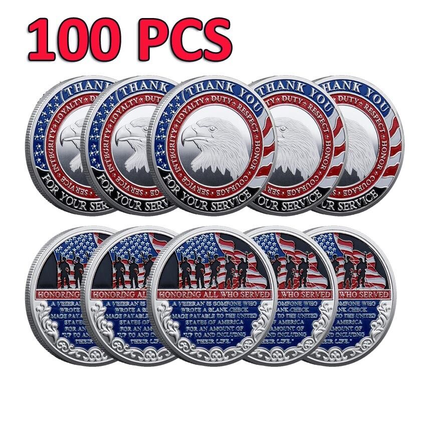 100PCS Thank You for Your Service Veteran Challenge Coin Commemorative Military