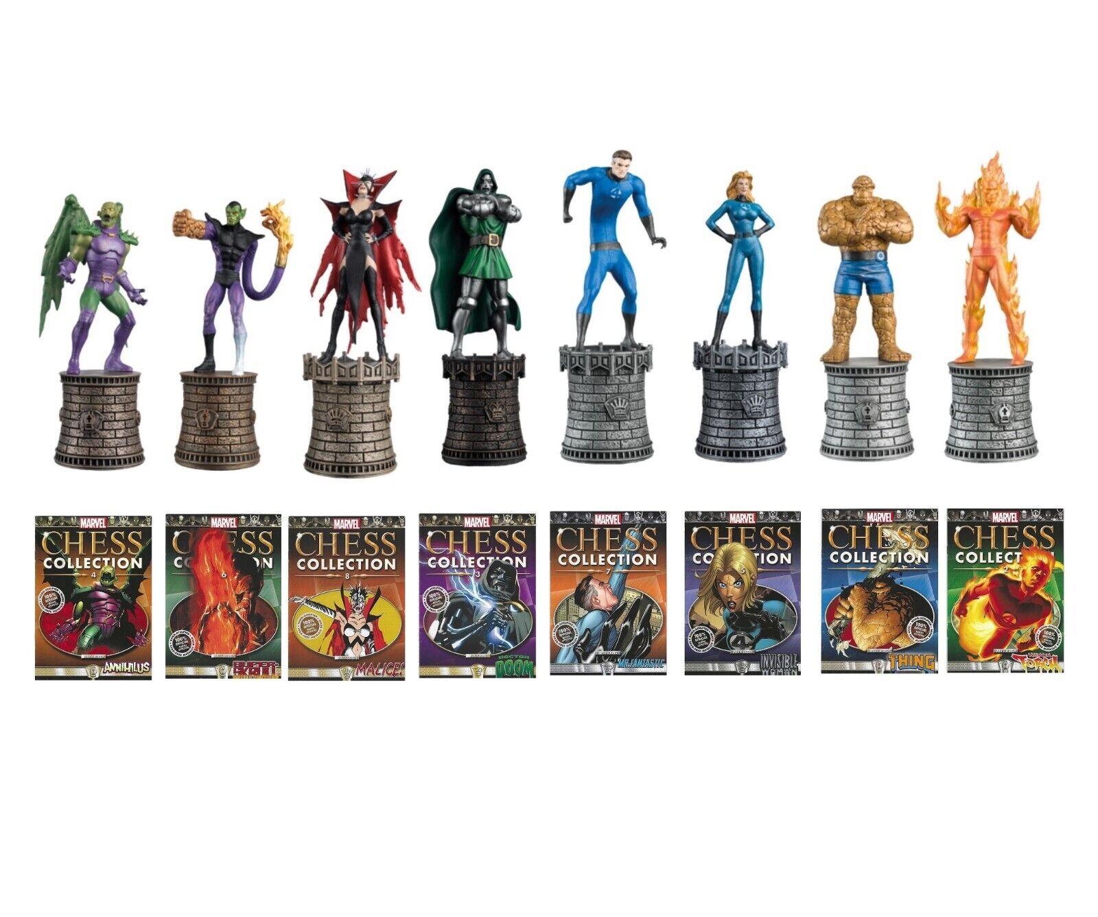 Eaglemoss Marvel Chess Complete Fantastic 4 Set Figures with Magazines Special