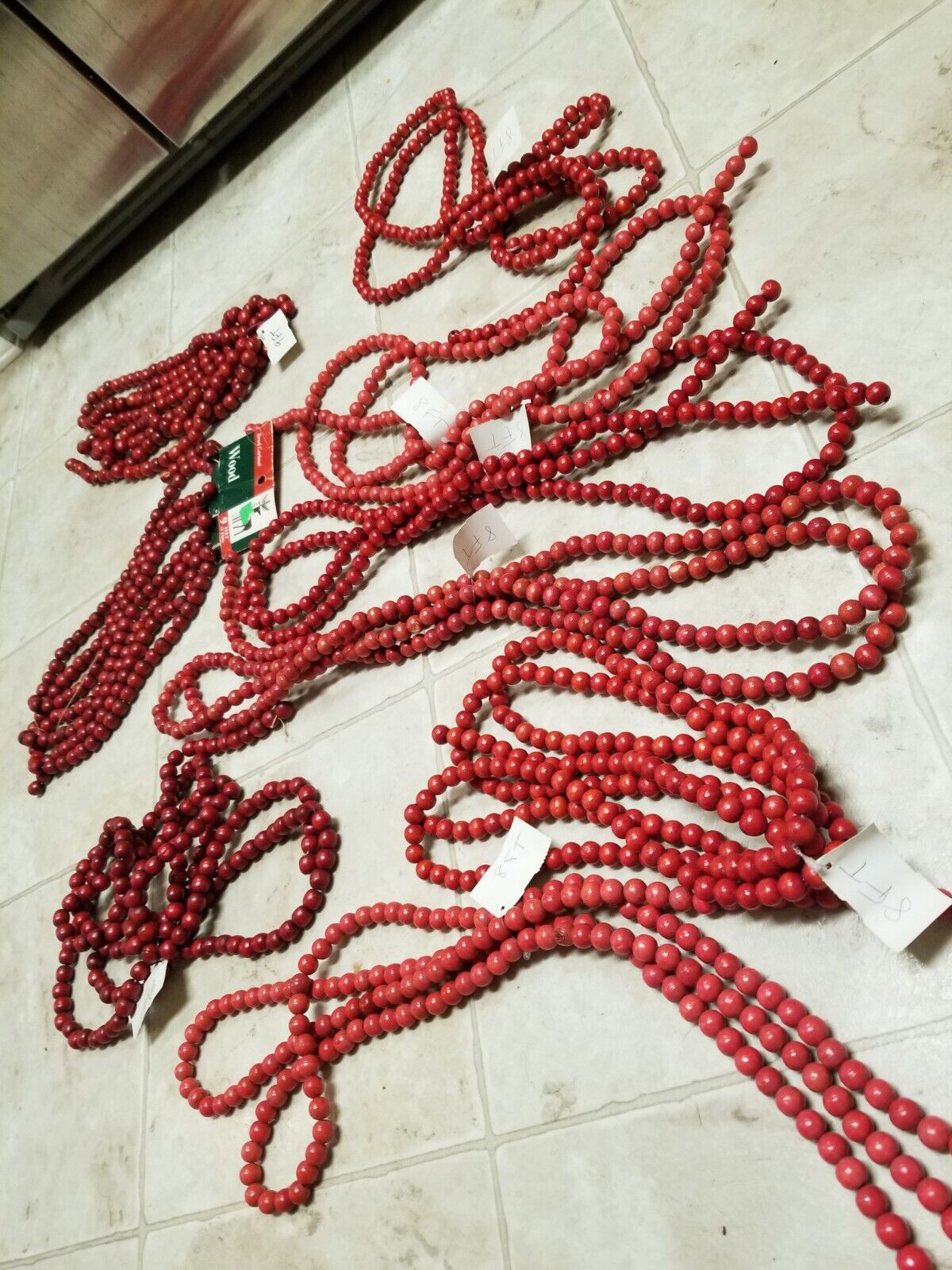 Christmas Holiday Cranberry Red Wood Bead Garland 3 9 ft Strands & 6 8 Ft Strand