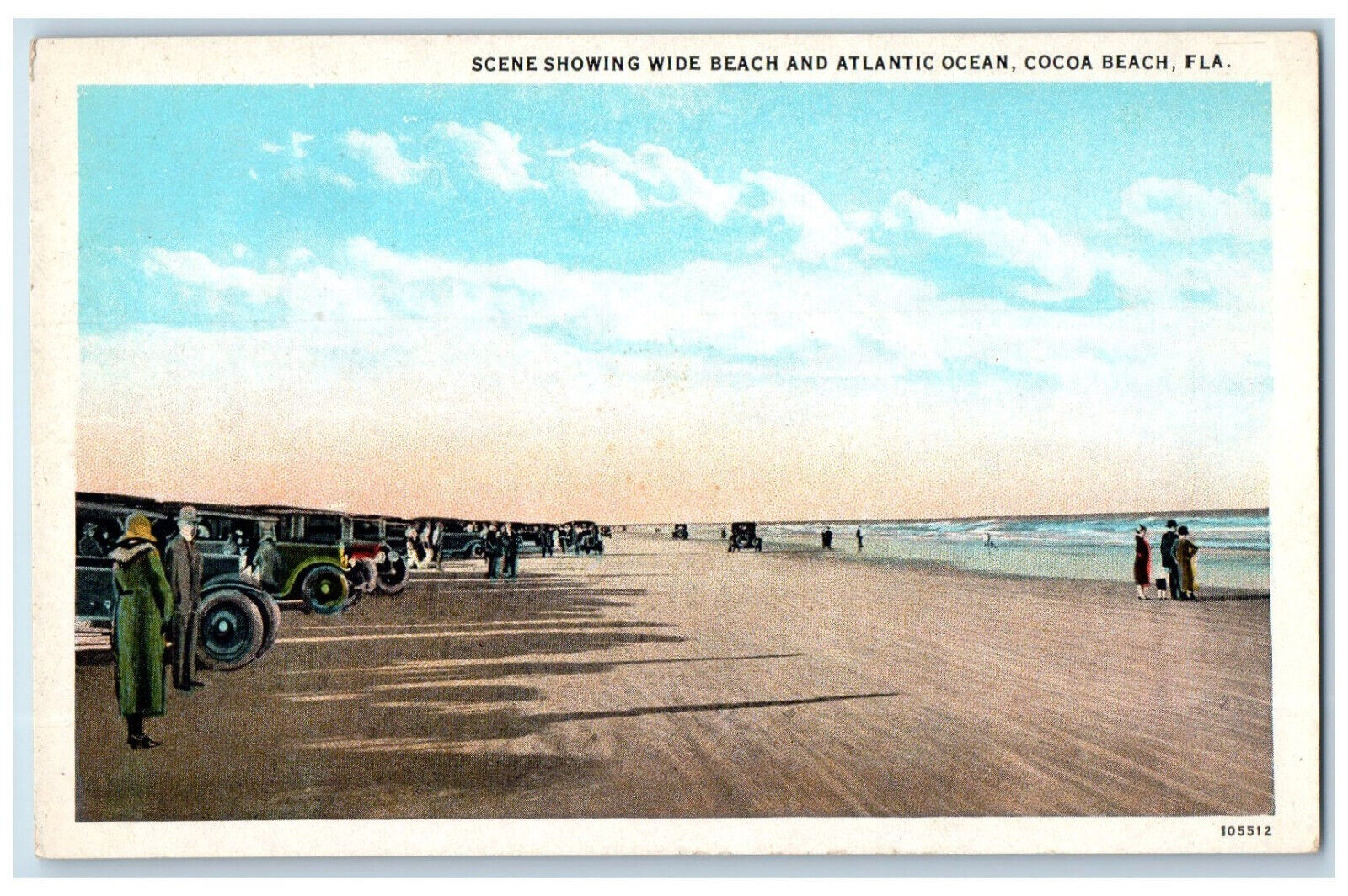 c1920\'s Scene Showing Wide Beach and Atlantic Ocean Cocoa Beach FL Postcard
