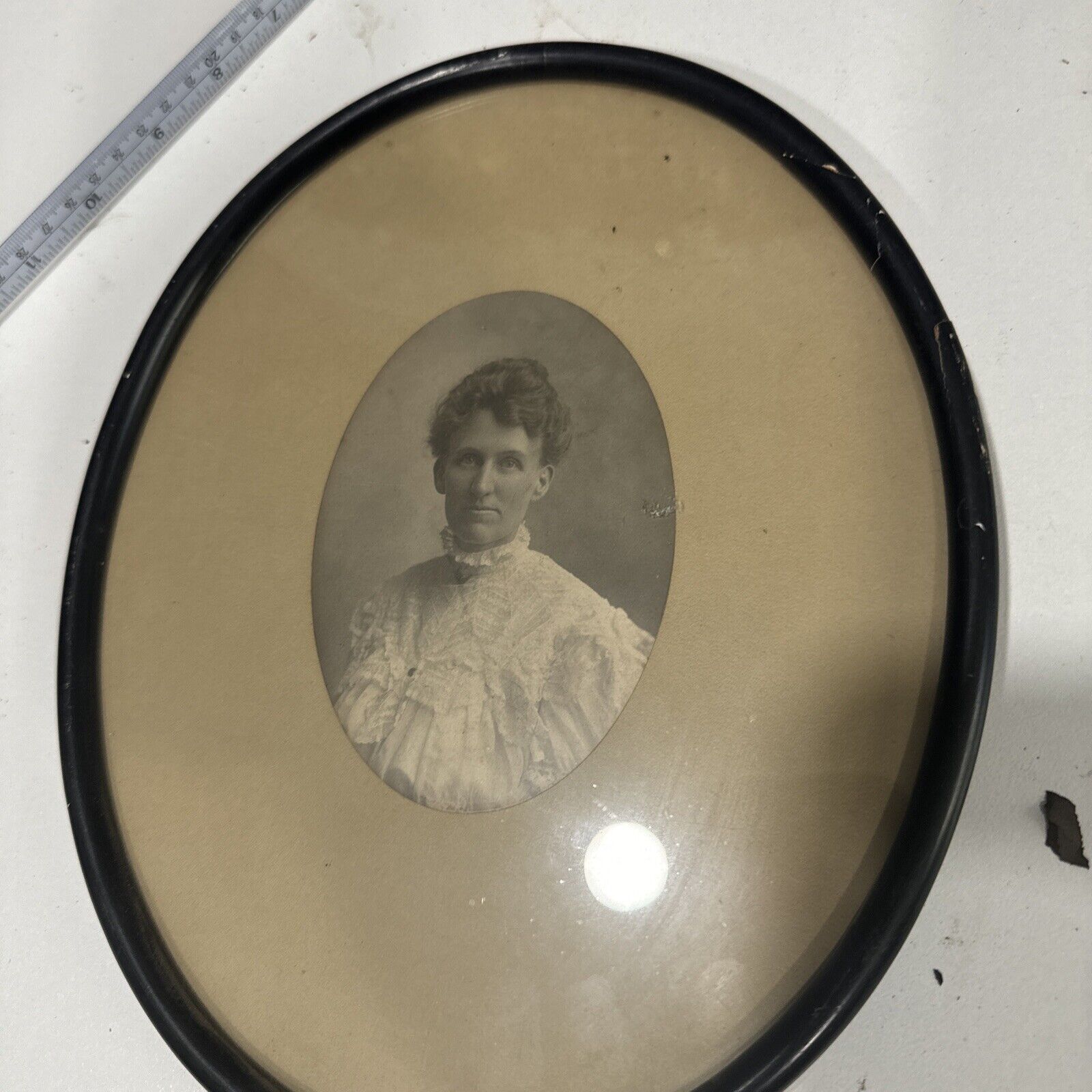 Antique Oval Wooden Gesso Frame with Young Woman Photograph