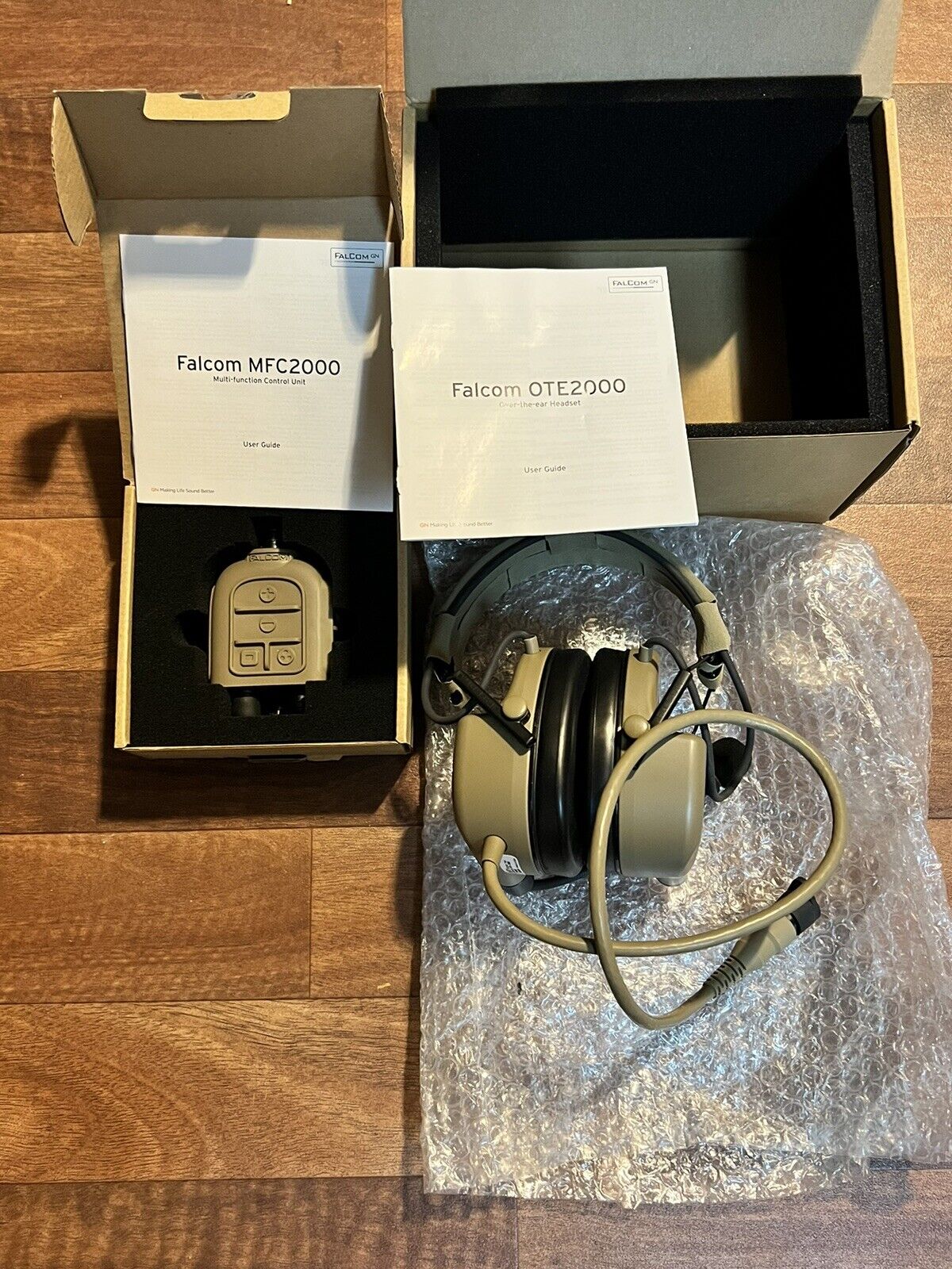 FalCom OTE2000 Over The Ear Headset Tan New In Box, Comes With PTT