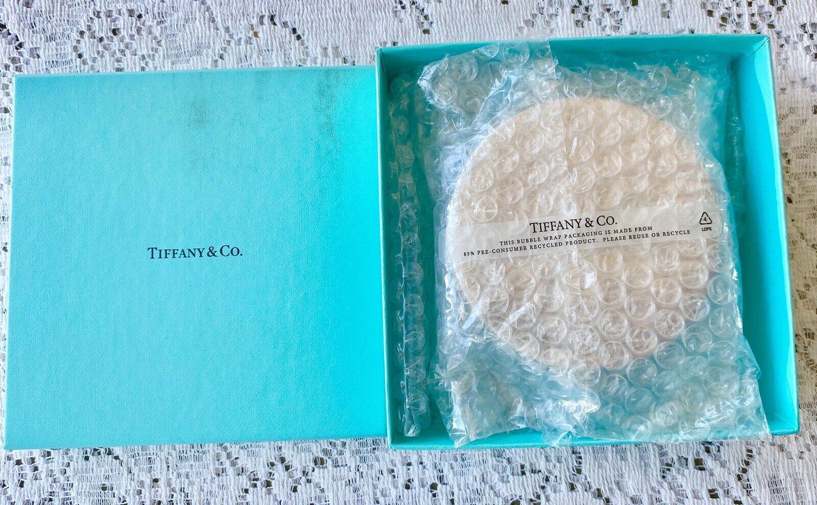 Tiffany & Co. Pewter Box With Blue Velvet Lining & Original Box Unused NOS