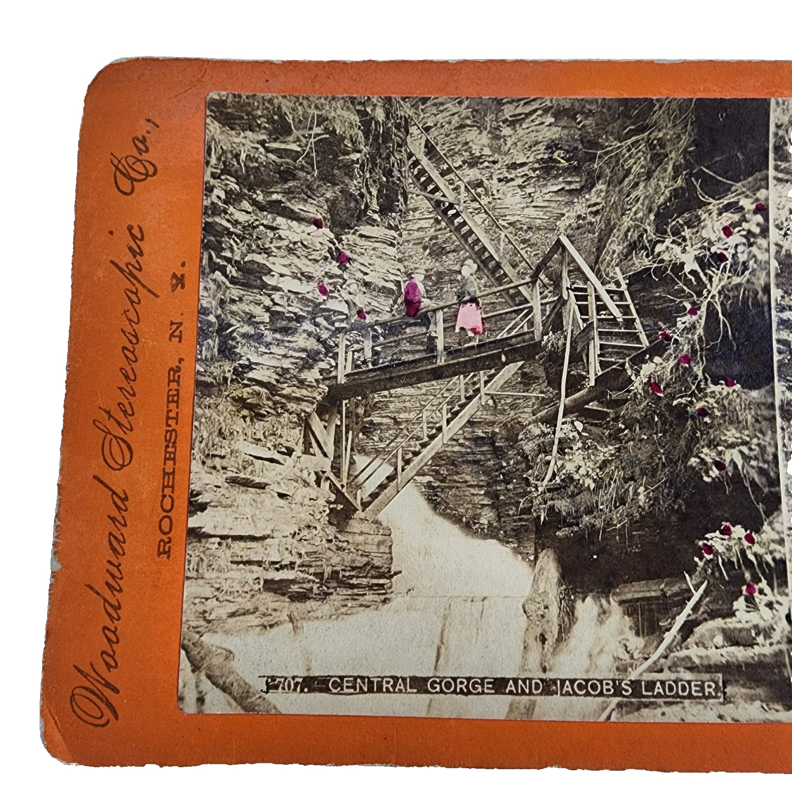 Antique Stereoview Card, Havana Glen Ny, Jacobs Ladder, Woodward Stereoscopic Co
