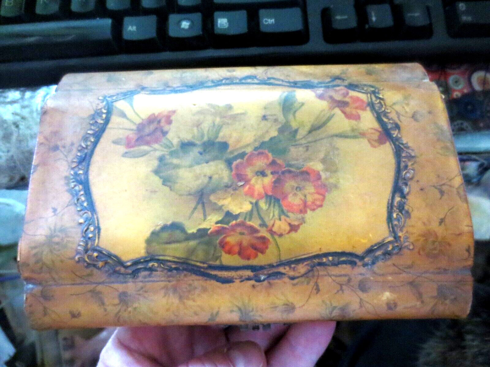 Antique Victorian Celluloid Dresser Vanity Box Flowers with few accessories