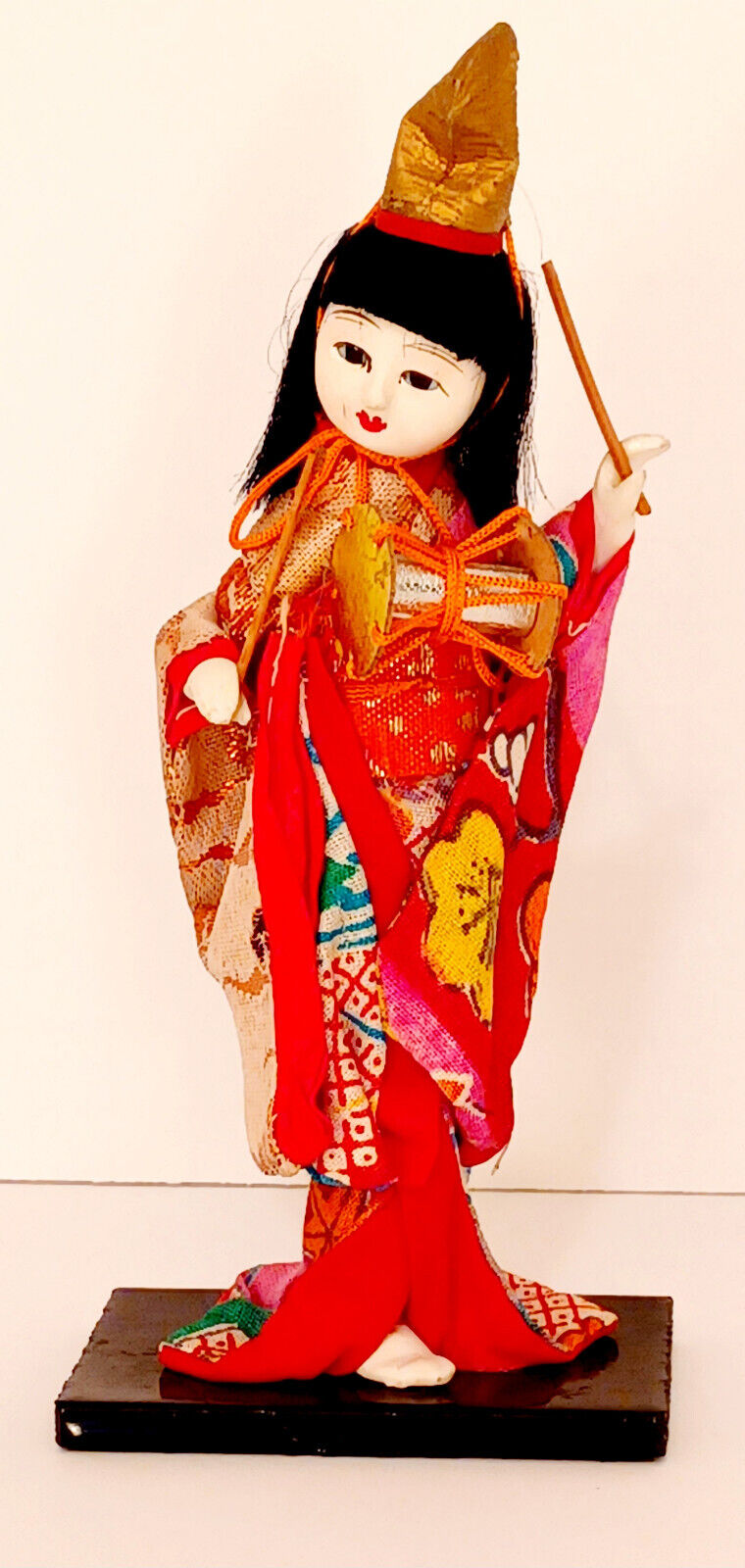 RARE Vintage Japanese Geisha Dancer Doll with Tsuzumi Hand Drum, 7 inches