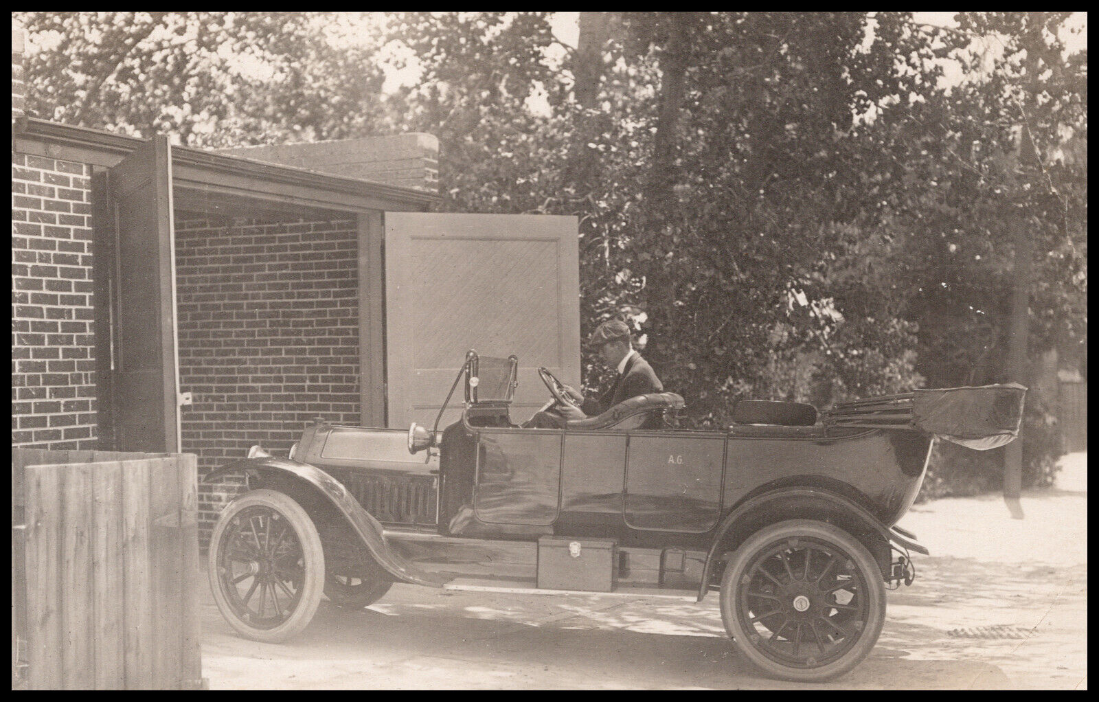 Alton, Iowa, Early Convertible Automobile and Driver, Real Photo Postcard, RPPC