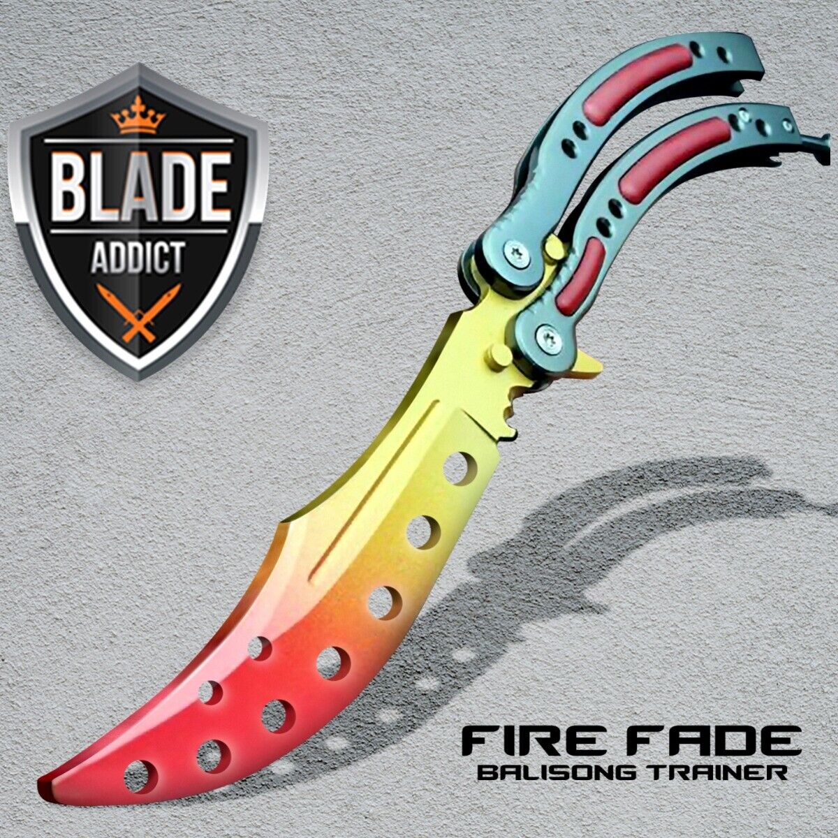 CSGO FIRE FADE Practice Knife Balisong Butterfly Tactical Combat Trainer NEW