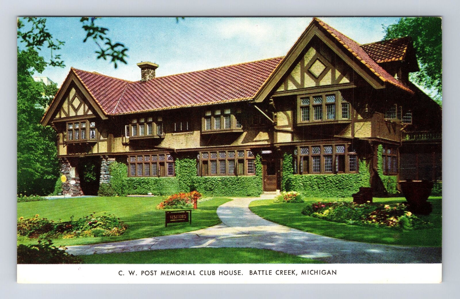 Battle Creek MI-Michigan, C W Post Memorial Club House, Vintage Postcard