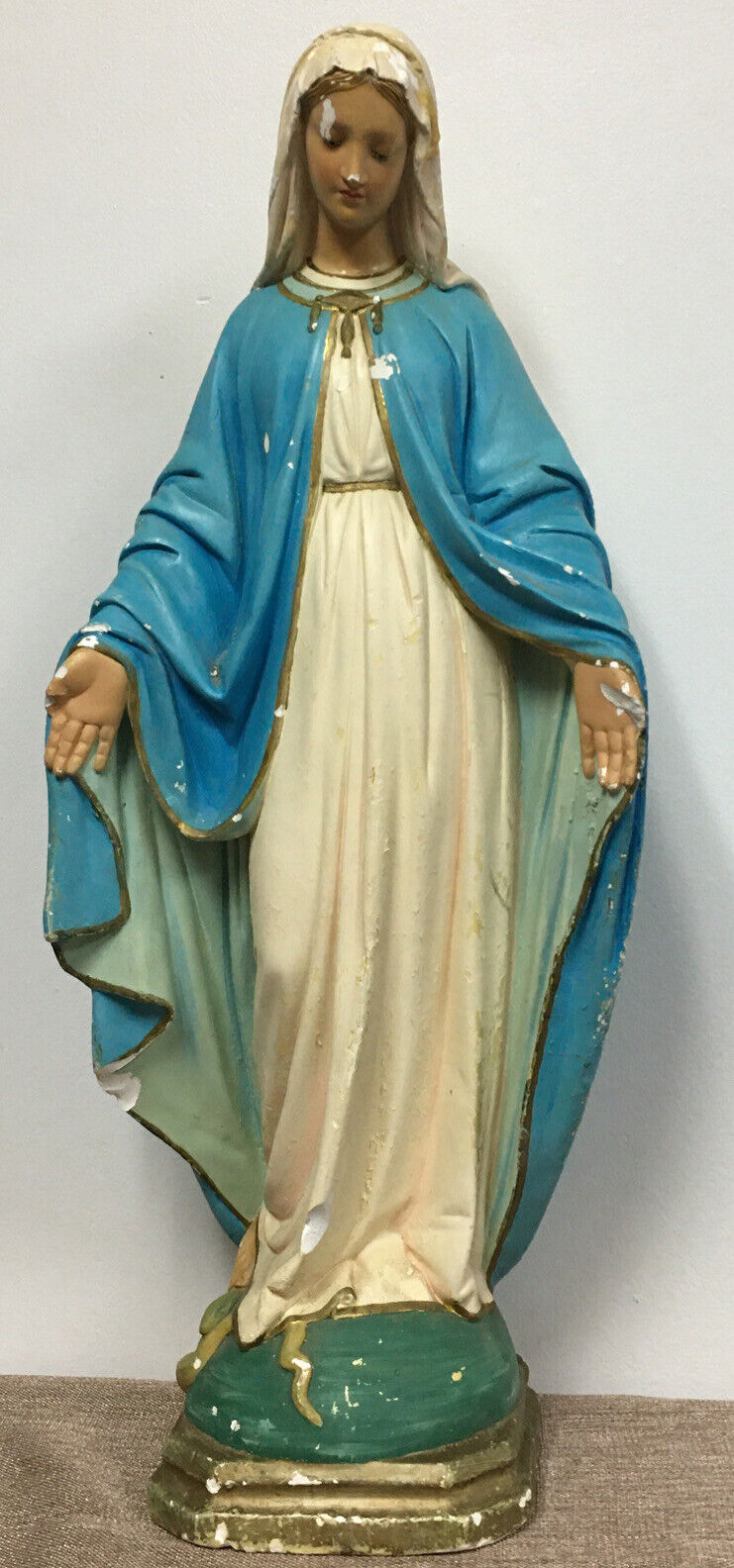 25” Vintage Older Statue of Mary, VENETIAN Made From Plaster Paris 