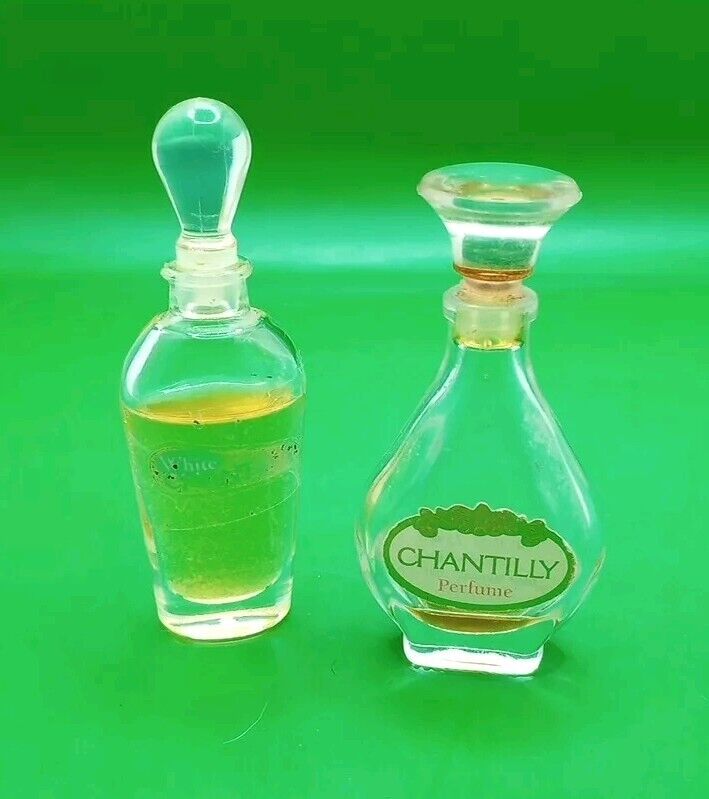 Lot of 2 Vintage CHANTILLY & White by Dana Mini Perfume .25 oz for Women. Used