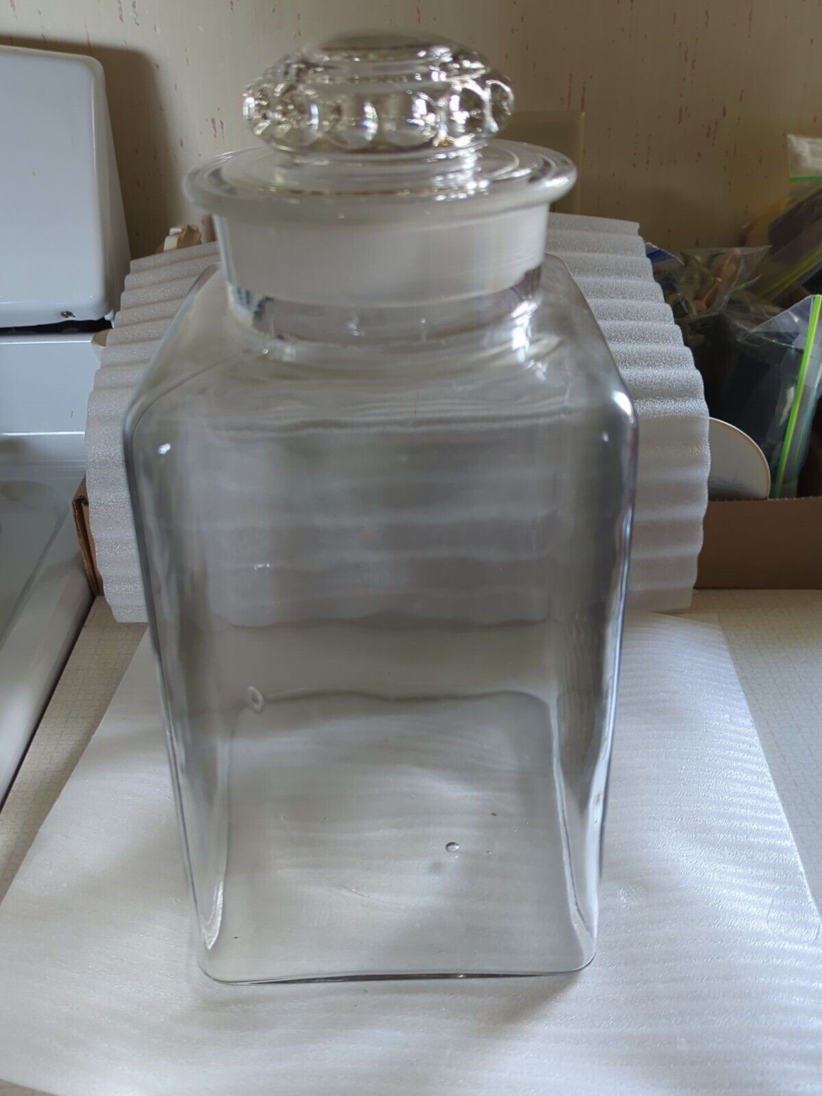 Vintage Clear Glass Candy Cookie Jar Canister Approximately 11\