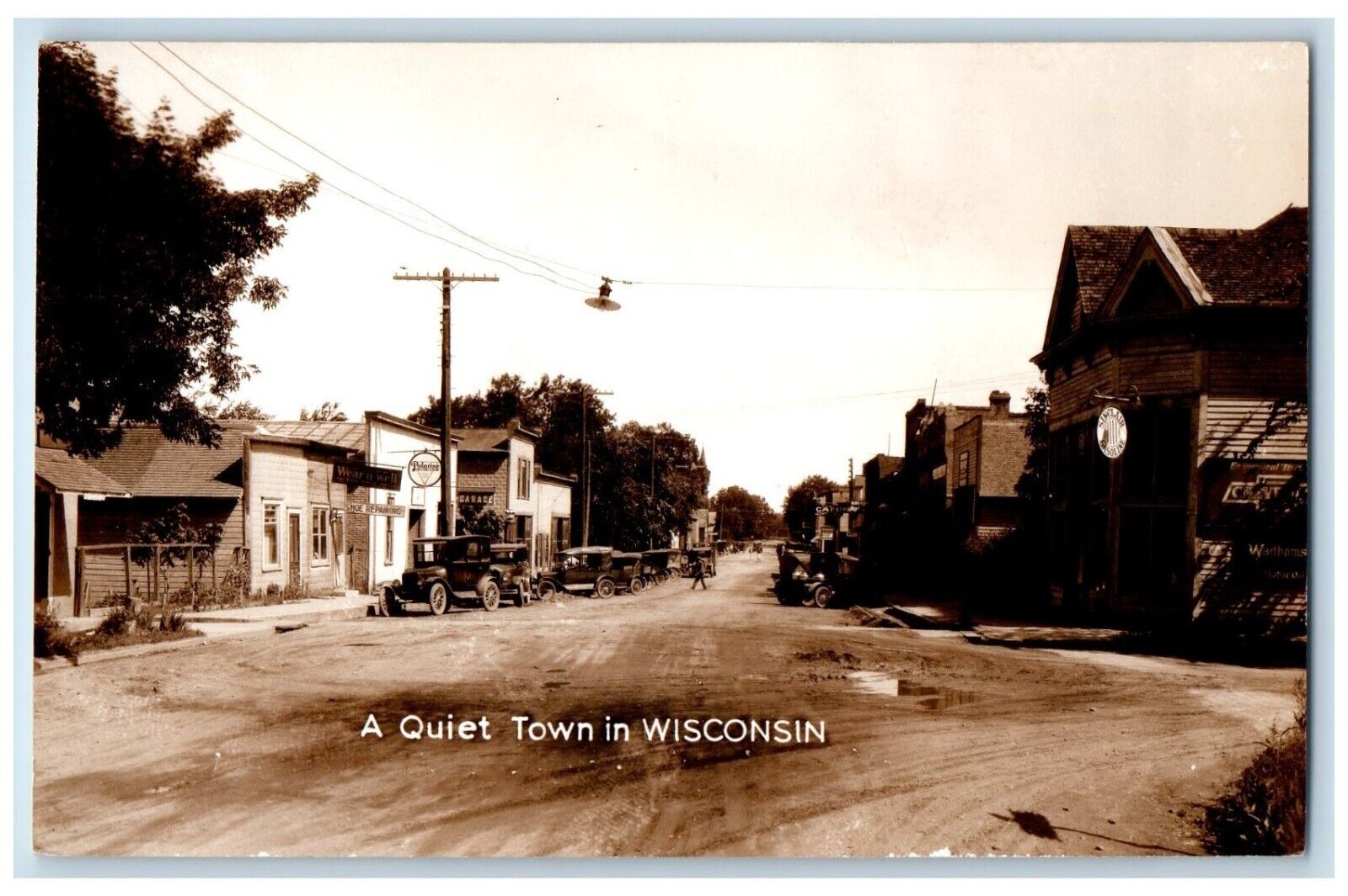 c1950's A Quiet Town In Wisconsin WI, Cars Shoe Repairing RPPC Photo Postcard