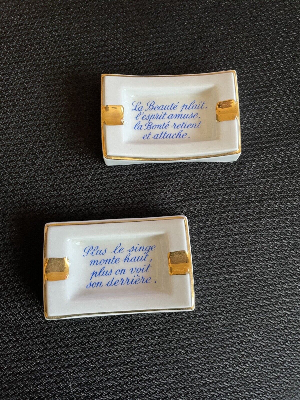 2 Limoges France Porcelain Small Ashtrays With Gold Trim