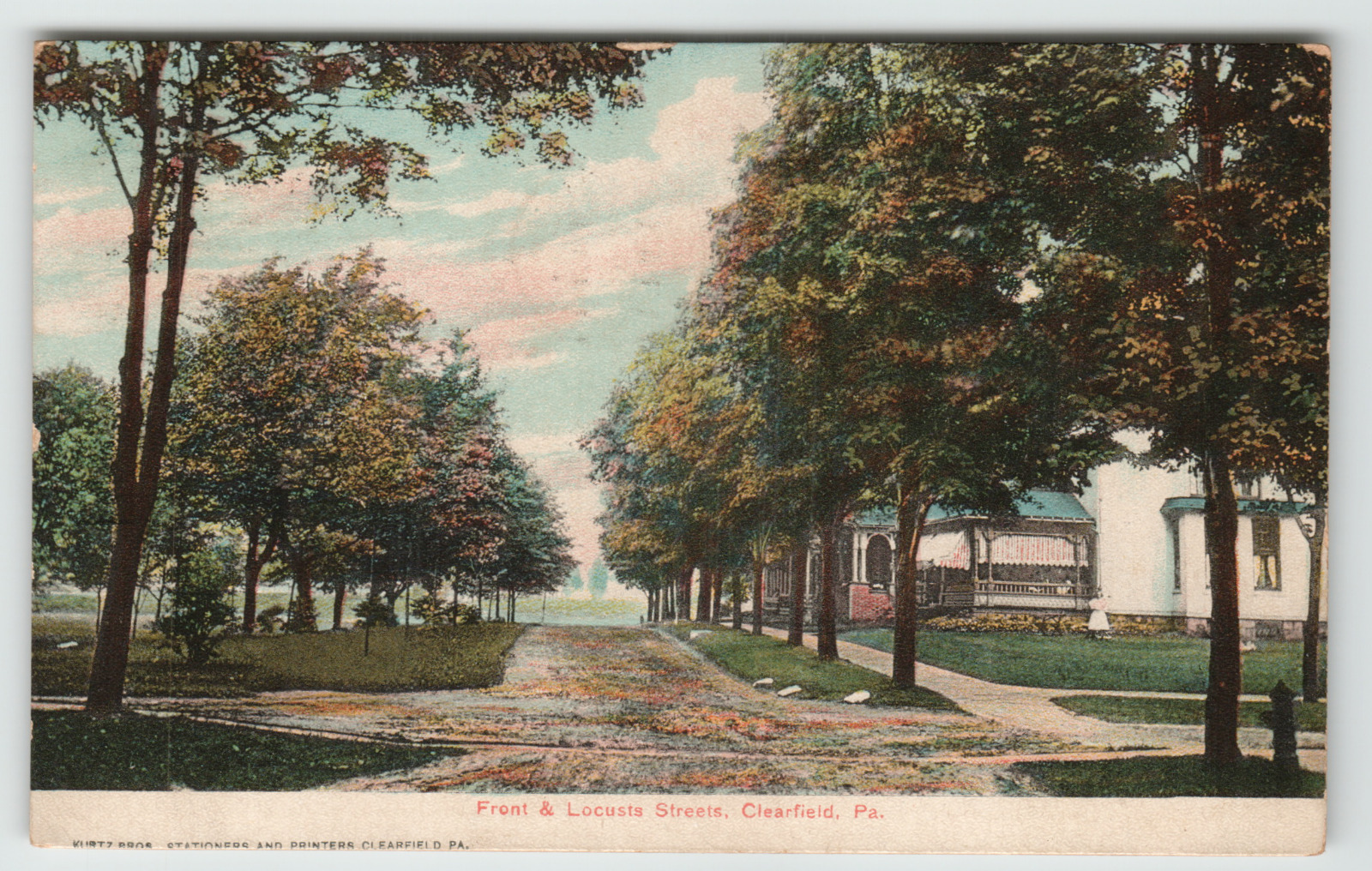 Postcard 1912 Front and Locusts Streets in Clearfield, PA