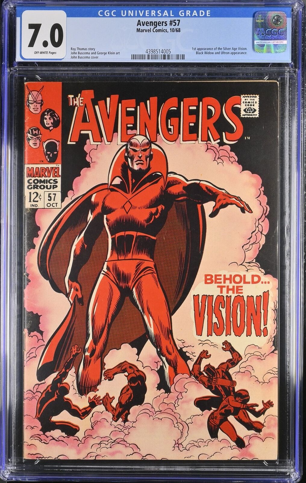 Avengers #57 CGC FN/VF 7.0 Off White 1st Appearance Vision Buscema Cover