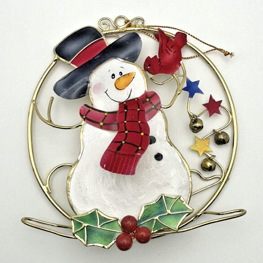 Enesco Snowman Large Christmas Ornament 1999 Metal Wire Bells Hang or Stand