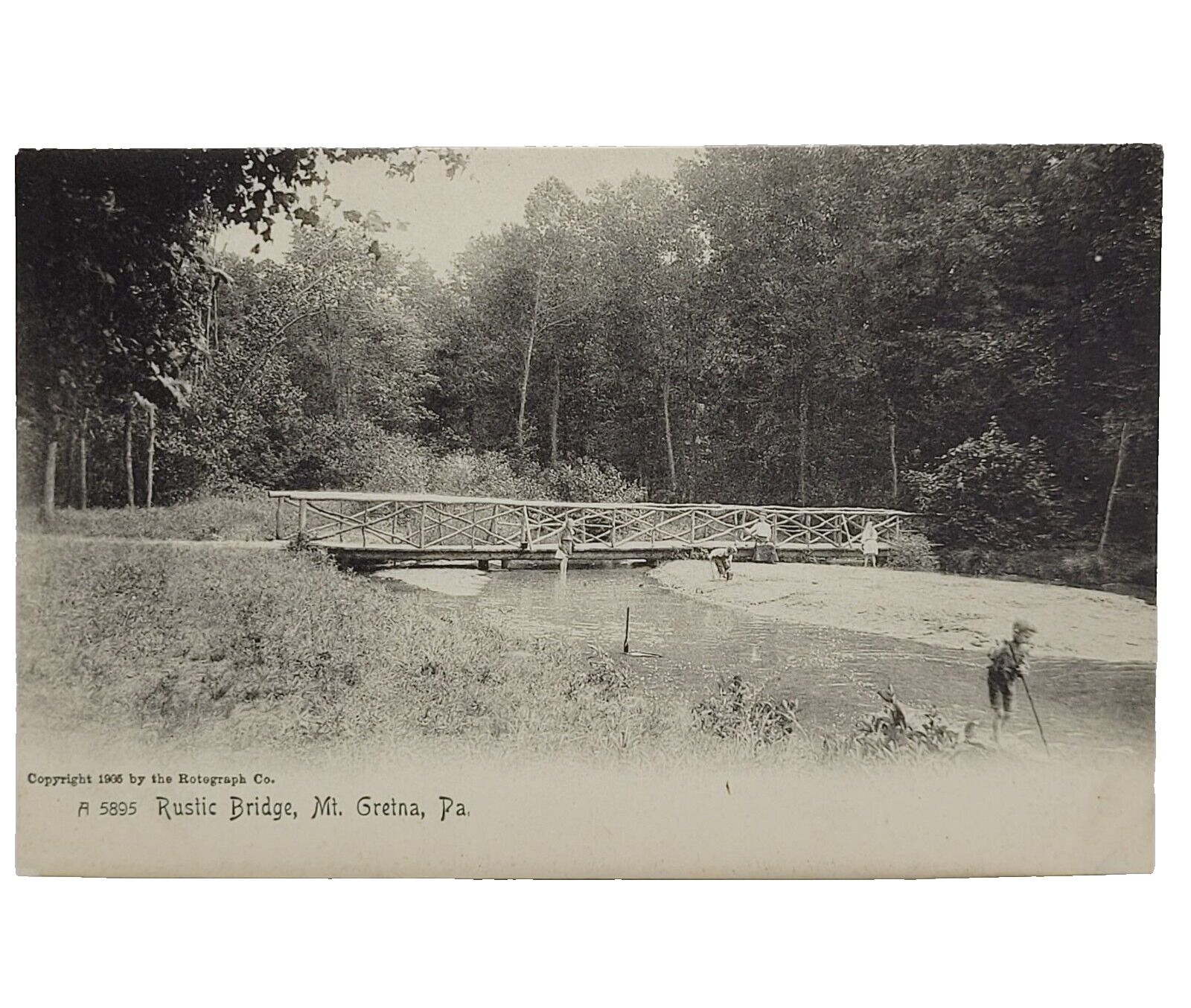 Antique 1906 Rustic Bridge Mt Gretna Pennsylvania PA B&W Postcard Unused