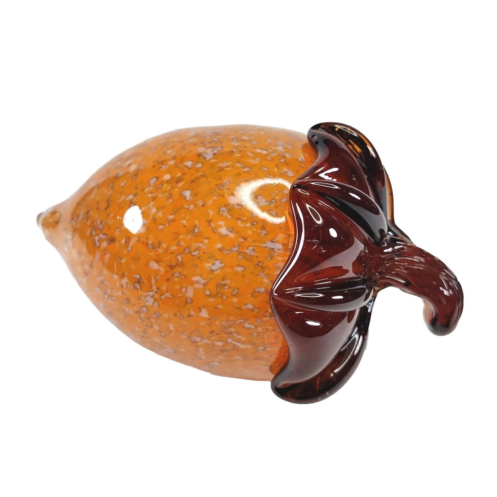 Vtg Pier 1 Imports Art Glass Acorn Fall Home Decor Mottled Orange Amber Stem Nut