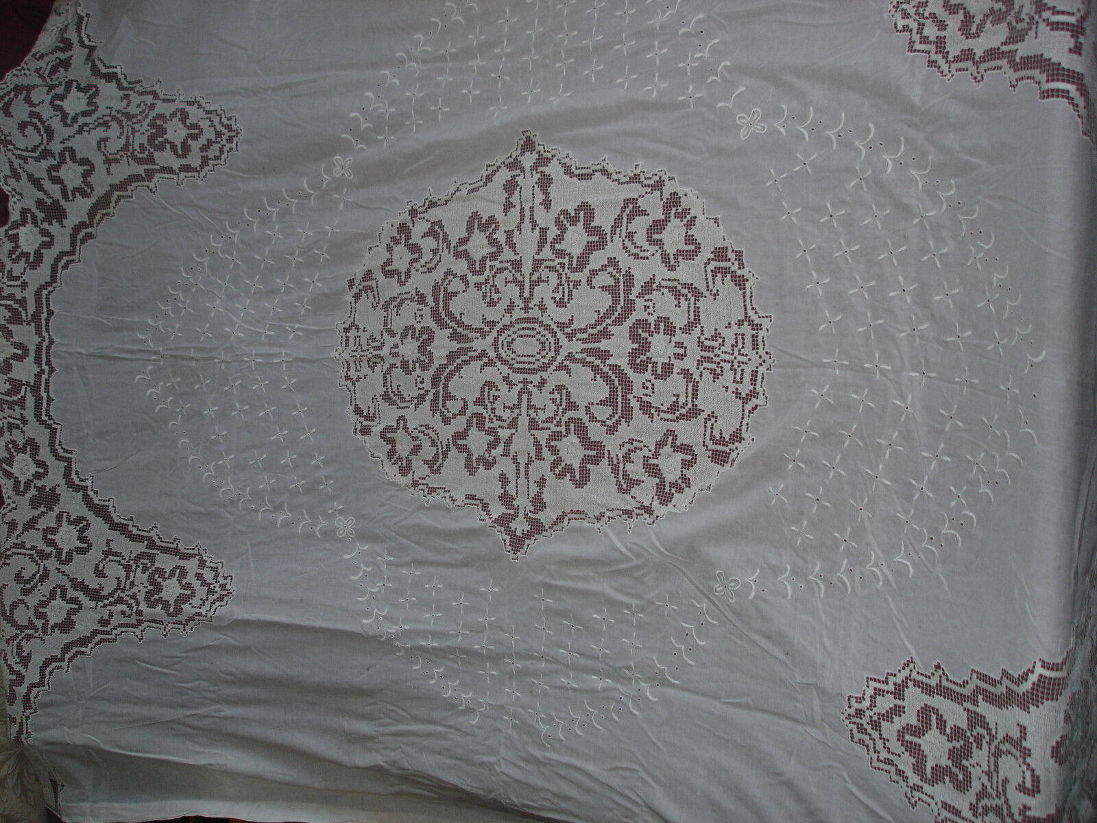 Beautiful Vintage Handmade Filet  Lace Sheet  250cm/200cm(98''x79'')  #0404