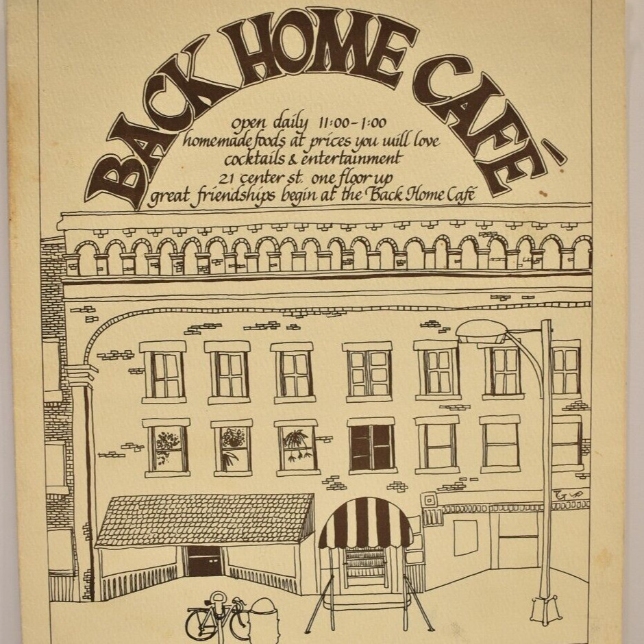 Vintage 1970s Back Home Cafe Restaurant Menu 21 Center Street Rutland Vermont