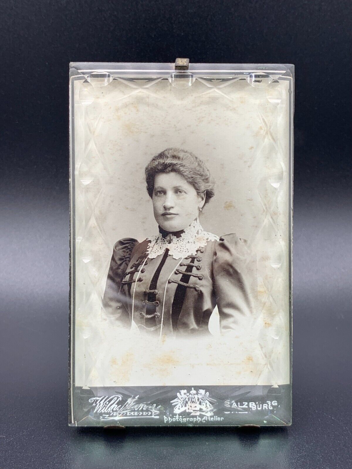 19th C. Antique Cut Bevelled Glass CDV Portrait Photo Picture Frame Easel Back