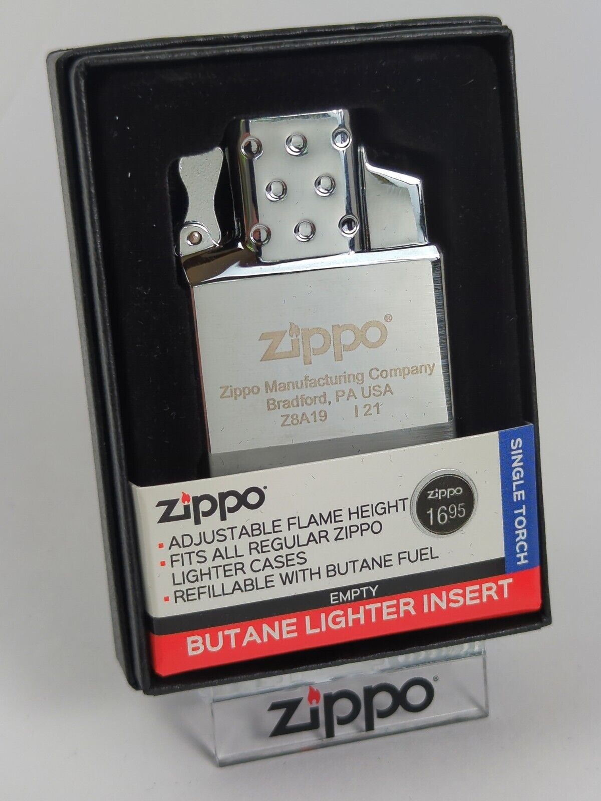 Zippo 65826 SINGLE TORCH BUTANE Chrome Lighter Insert in Gift Box - NEW