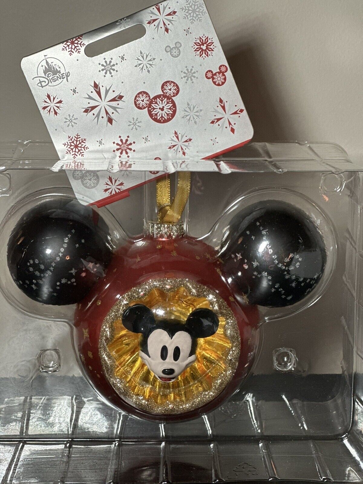 DISNEY MICKEY Mouse Double Sided Glass Sunburst ICON Mickey Ear Ornament NWT