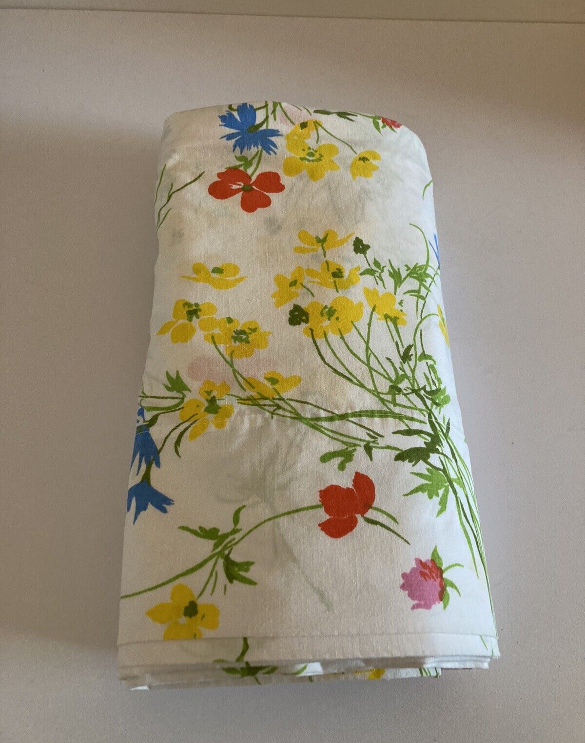 Vintage Fieldcrest Percale Perfection King Flat Sheet Red Yellow Flowers