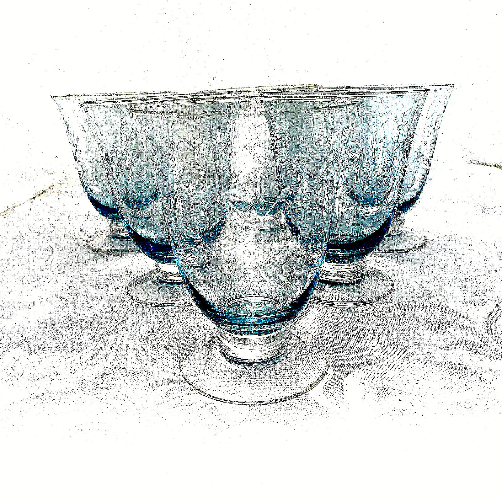 LENOX HEATHER BLUE STEMMED DOUBLE OLD FASHIONED GLASSES-SET OF 6