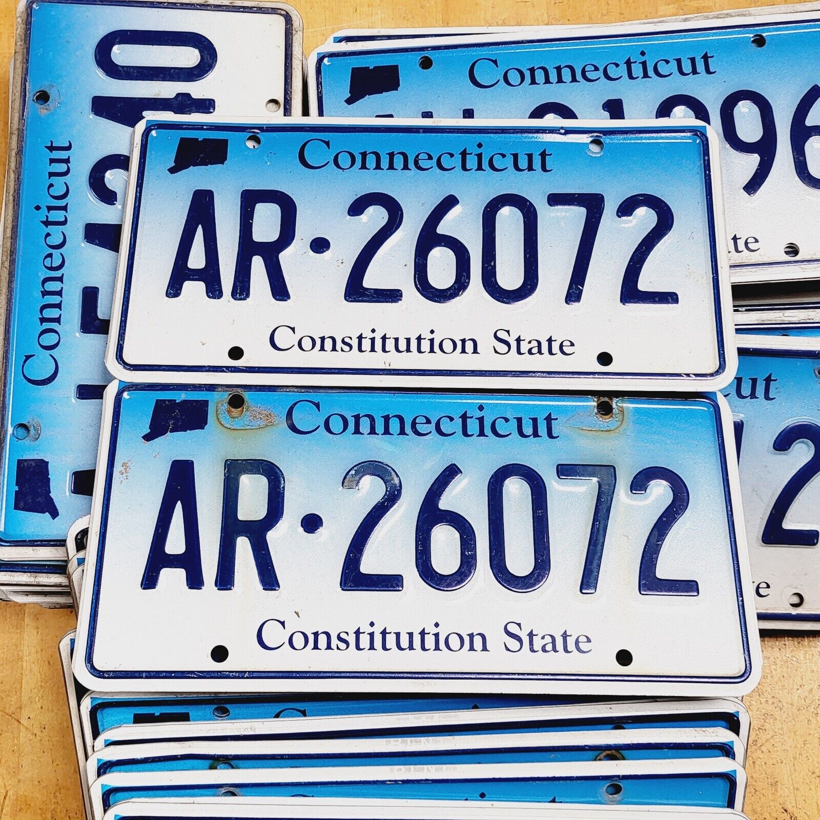 Connecticut License Plate PAIR Tag Blue Fade CT CONN RANDOM FAST 