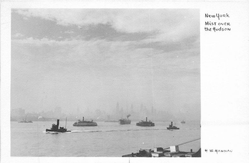 1930s New York Mist over Hudson RPPC Hannau real photo postcard 1487