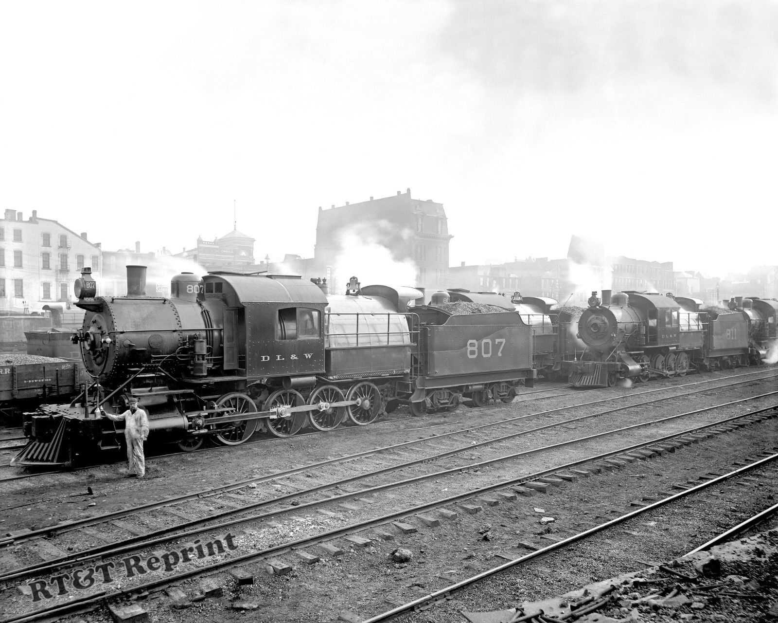 Photograph of Group of Lackawanna Freight Train Engines  Year 1895   8x10