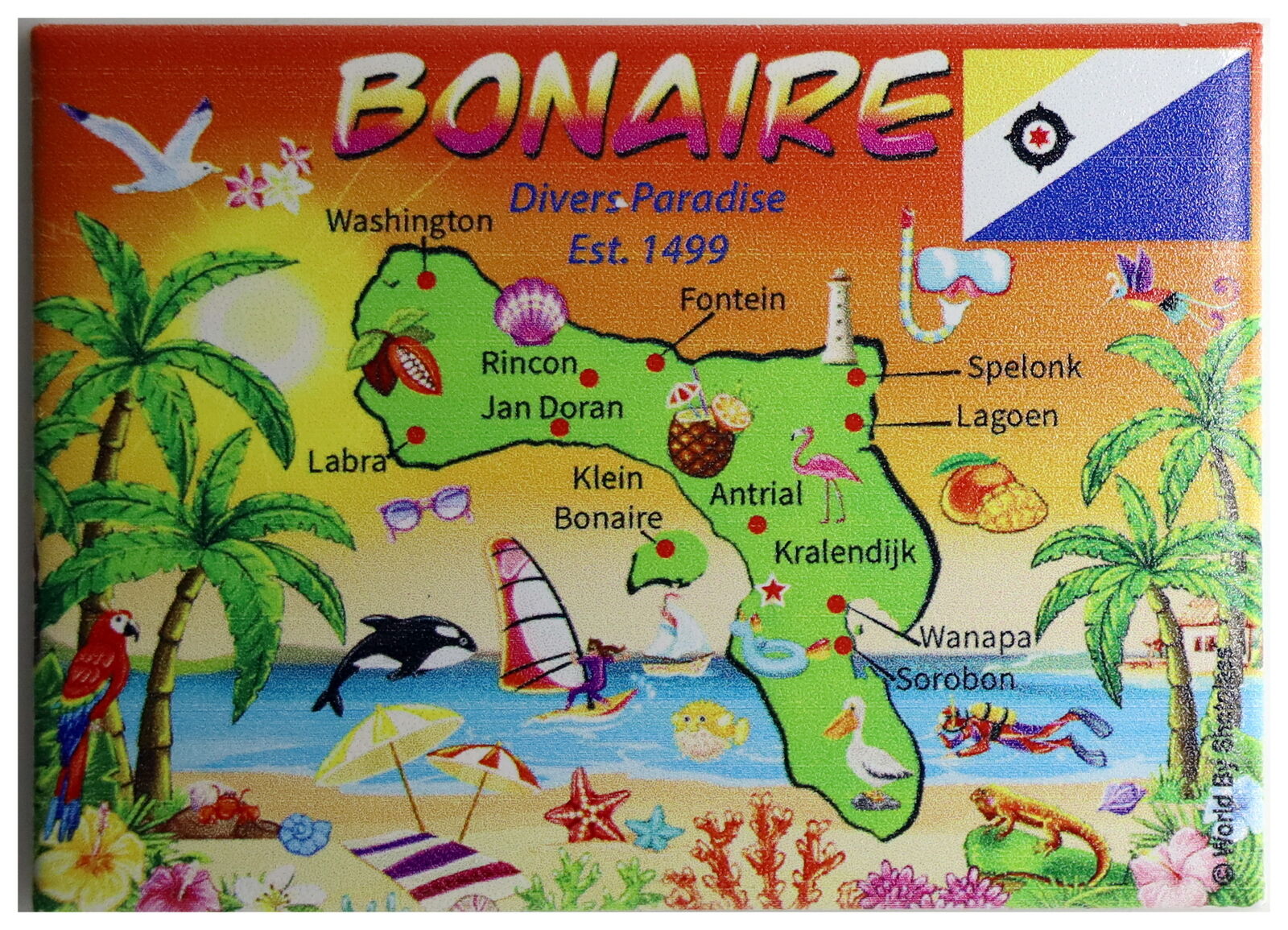 BONAIRE MAP CARIBBEAN FRIDGE COLLECTOR\'S SOUVENIR MAGNET 2.5\