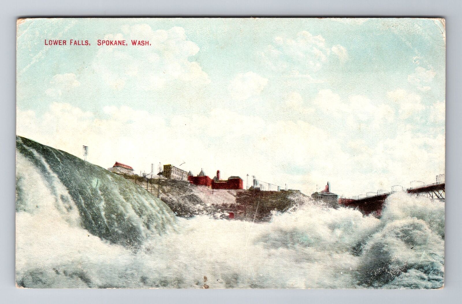 Spokane WA-Washington, Lower Falls, Antique Vintage Souvenir Postcard