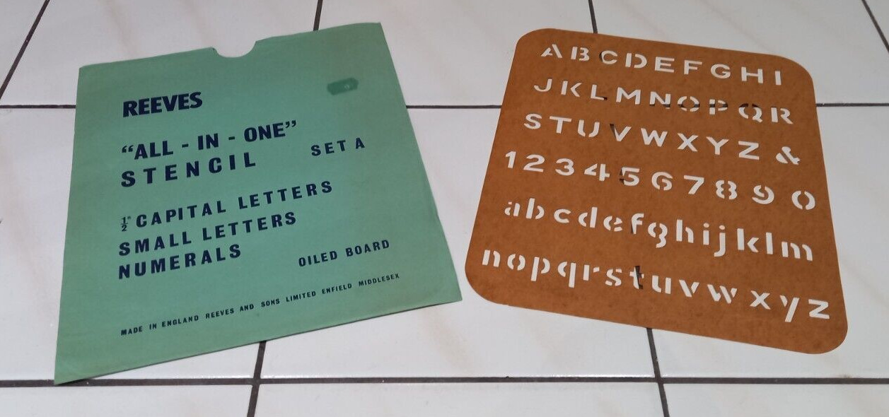 Vintage Reeves All-in-One Stencil Set A 1/2 Capital Letters/Small Lets/Numerals