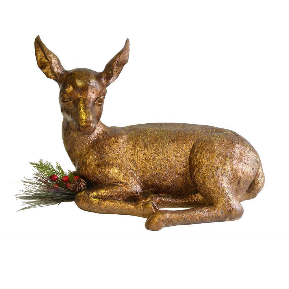 Delamere Design Resting Garden Deer in Antique Gold