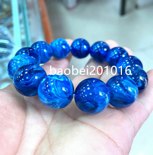 14mm Certified  Natural Mexican Blue Amber Beeswax Bracelet 7.5\
