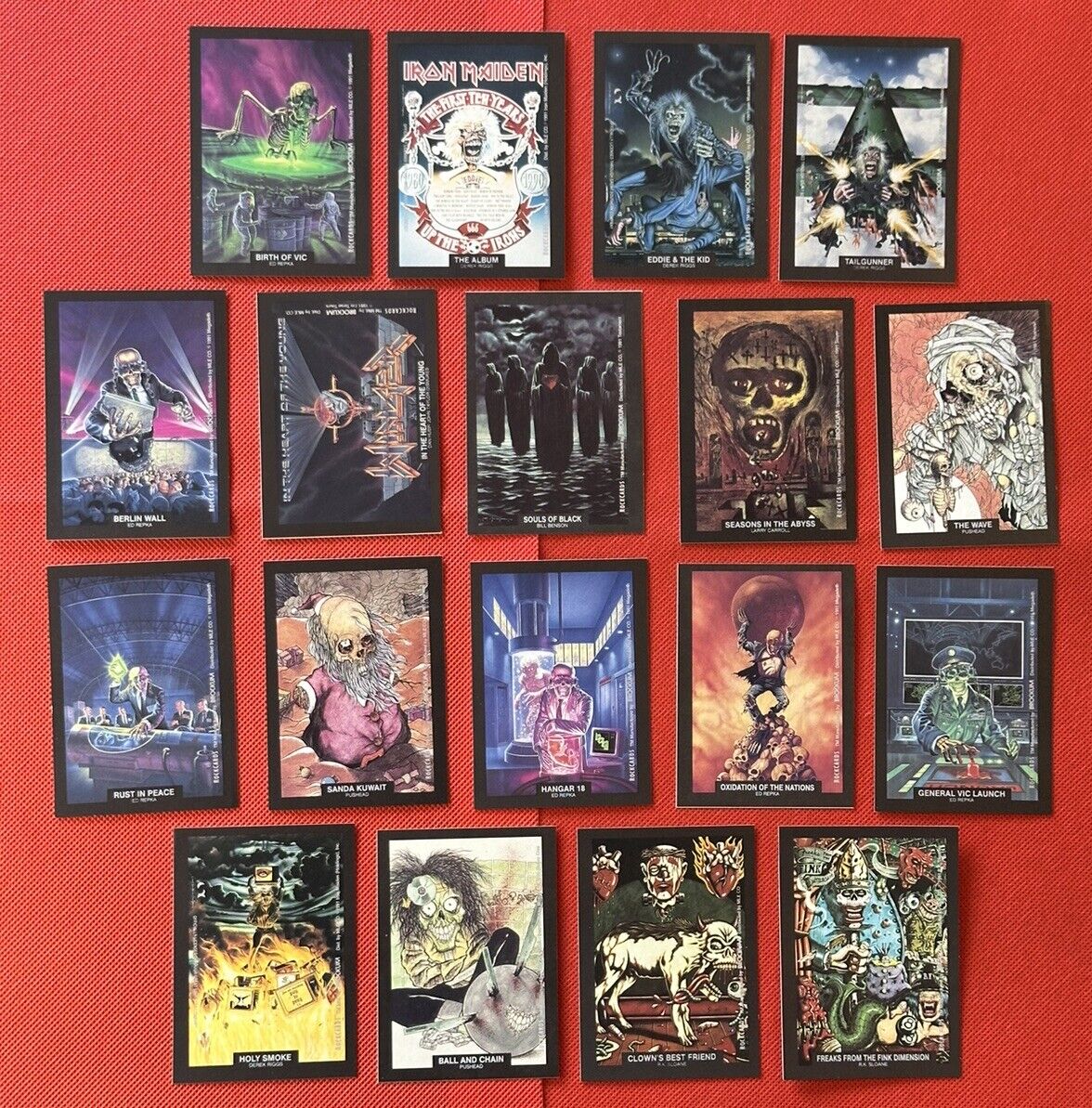 1991 BROCKUM ROCK CARDS FULL SET OF 18 ART STICKERS Megadeth Slayer Iron Maiden+