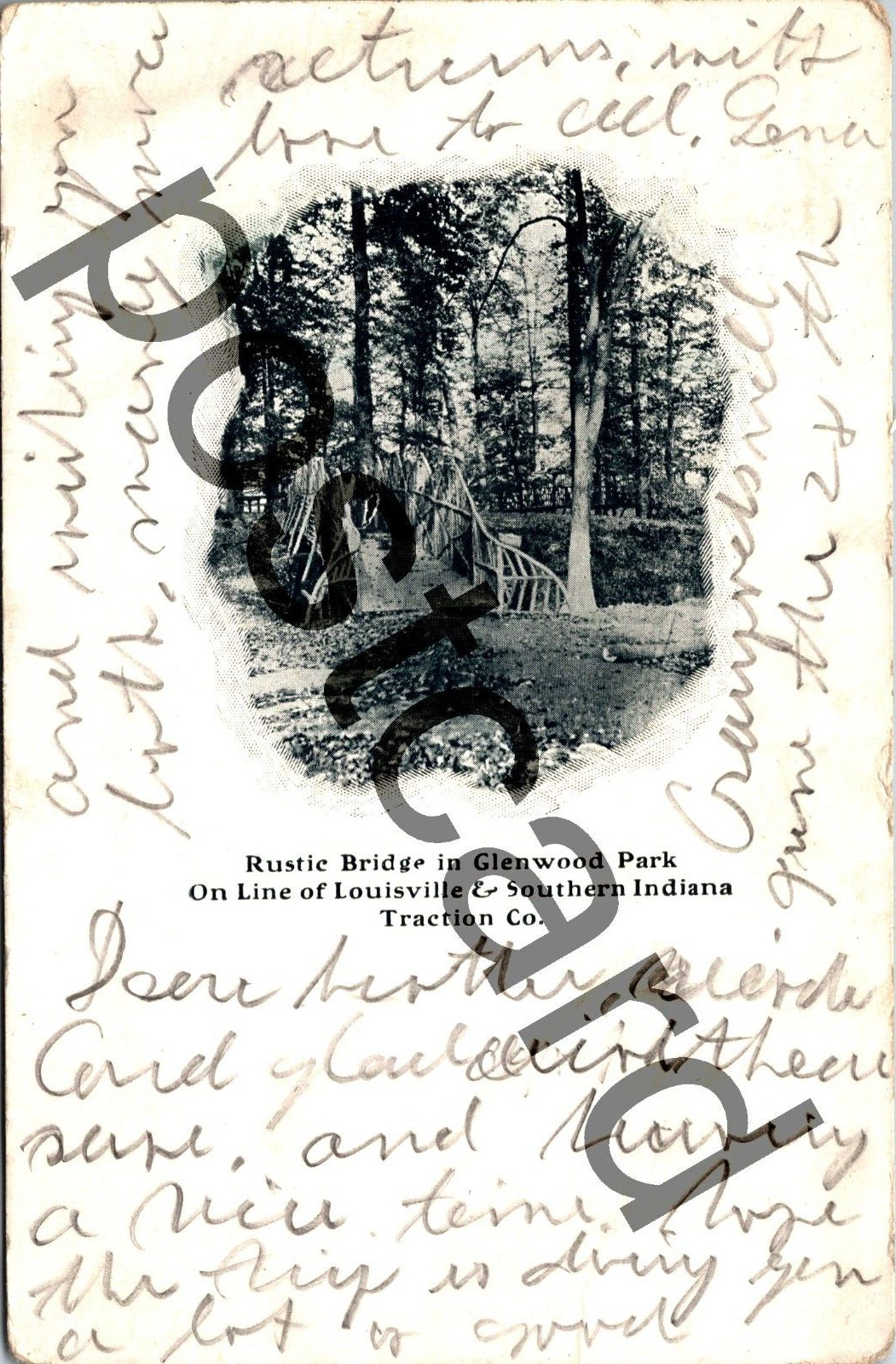 1908 Bridge Glenwood Park, Louisville & Southern Ind Traction Co, postcard jj231
