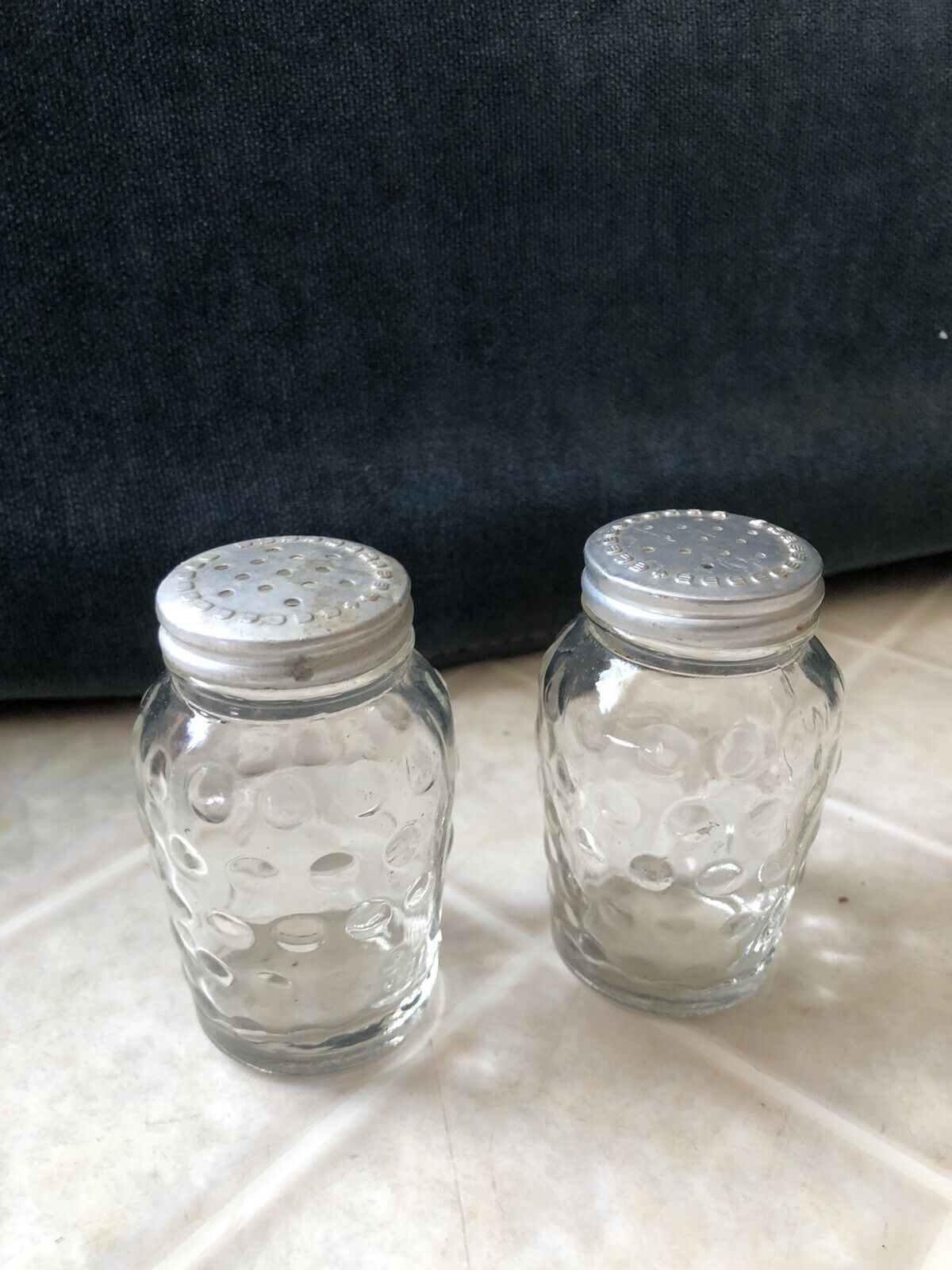 Vintage Bubble clear Glass hobnail Salt and Pepper Shaker Set