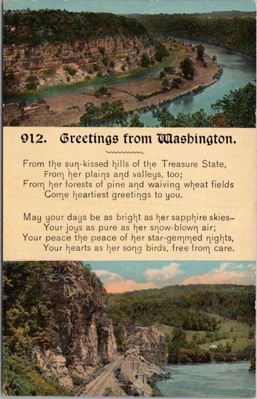 Vintage 1910s WASHINGTON Greetings Postcard Two Views / Poem - Unused