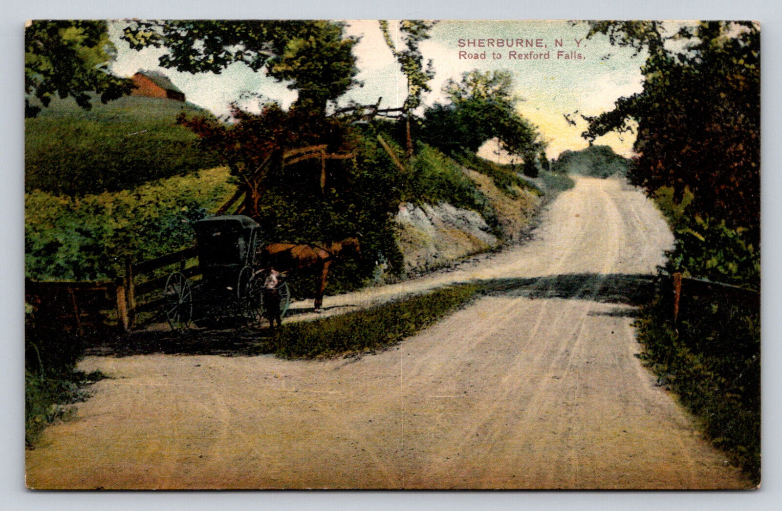c1910 Horse Buggy Road To Rexford Falls Sherburne New York P787