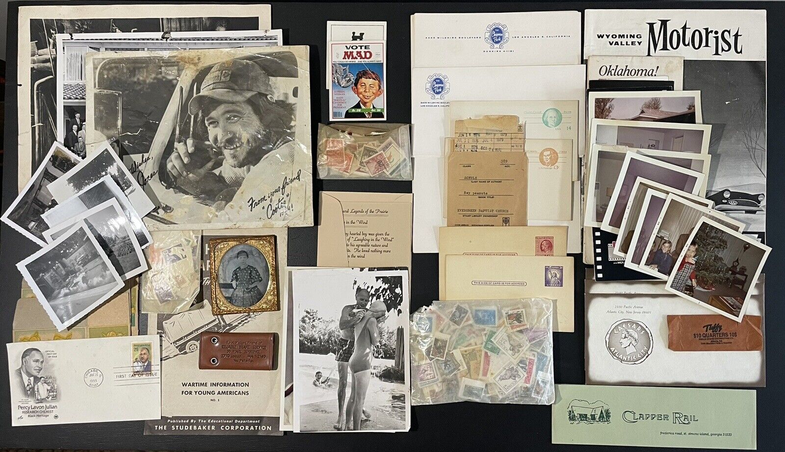 Mixed Antique/Vintage Ephemera Lot. Stamps, Photos, Union Case